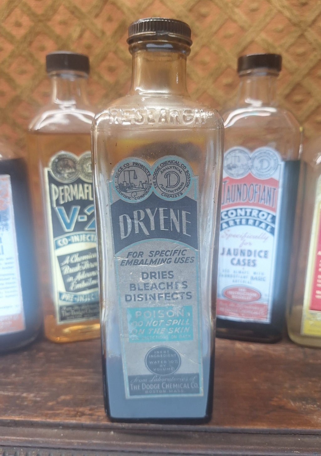 Dodge Dryene Antique Glass Embalming Bottle - Exquisite Dark Curio