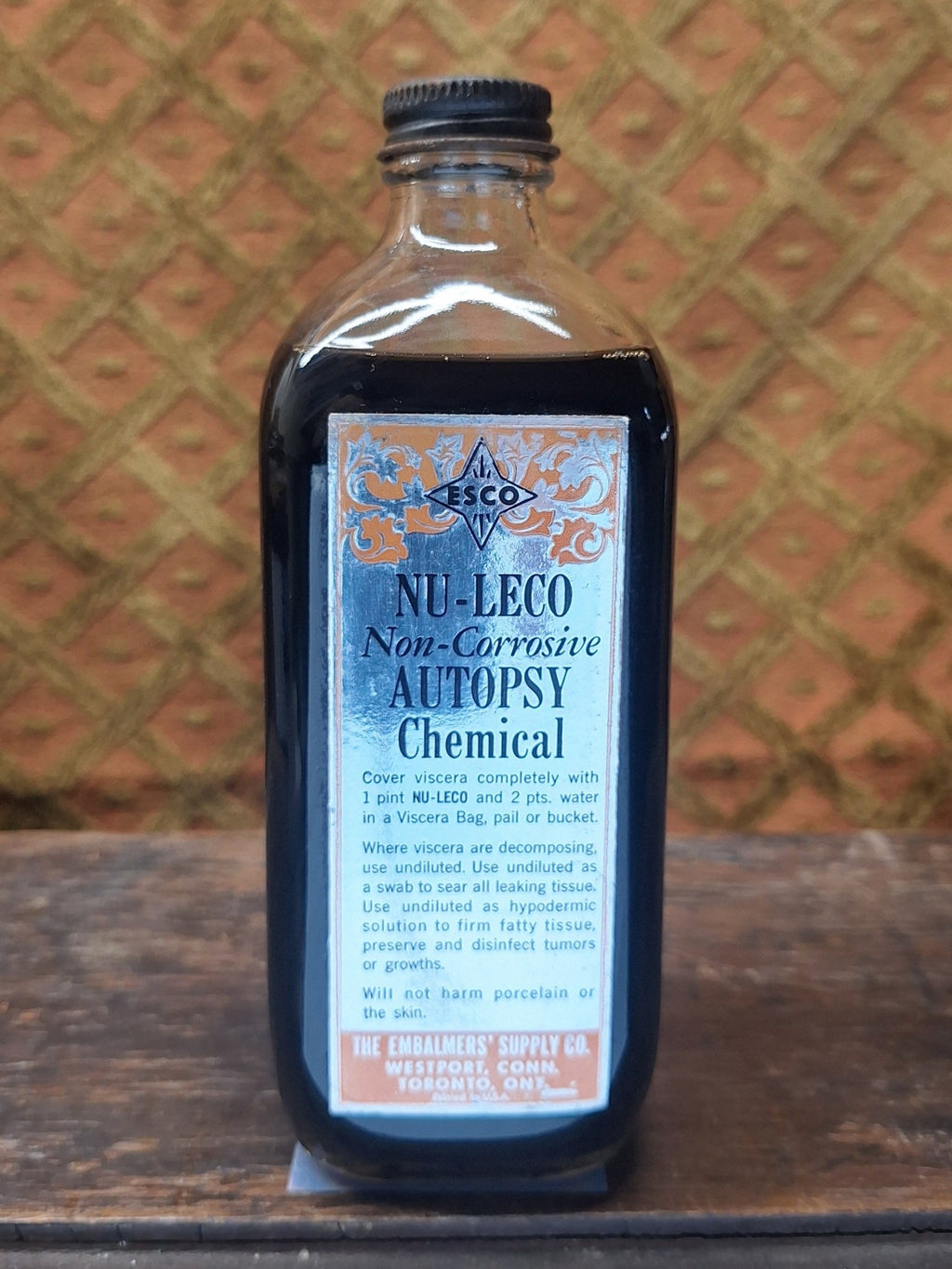 ESCO Embalmers Supply Co Nu - Lecu Antique Glass Embalming Bottle - Exquisite Dark Curio