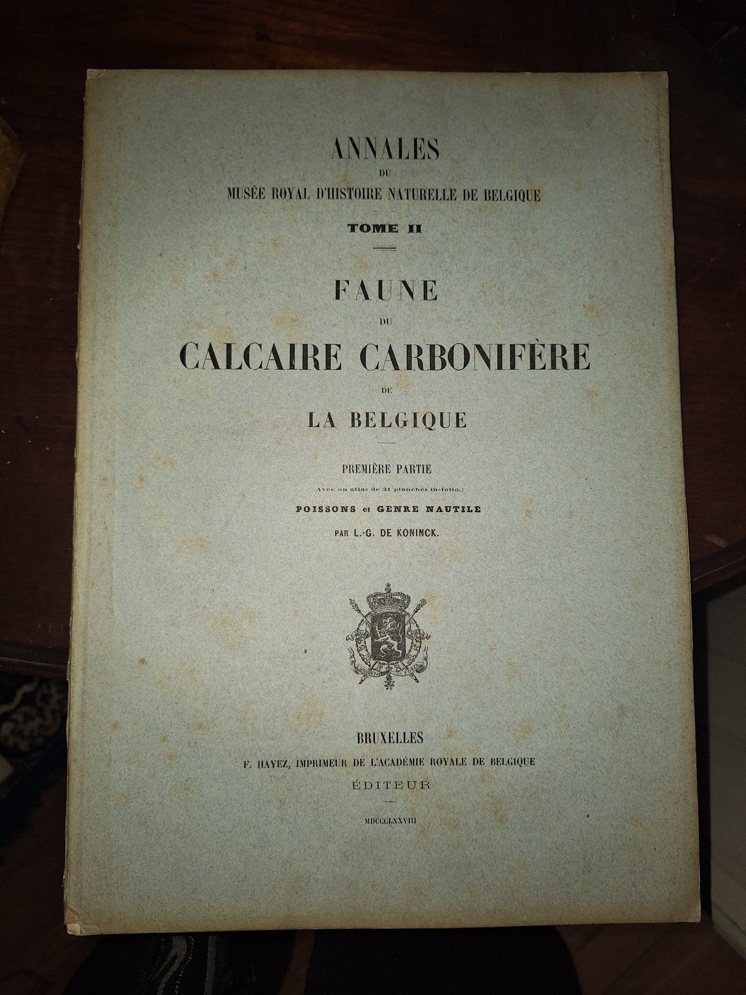 L G DE KONINCK / Faune du Calcaire Carbonifere de la Belgique Book II 1st 1878 - Exquisite Dark Curio