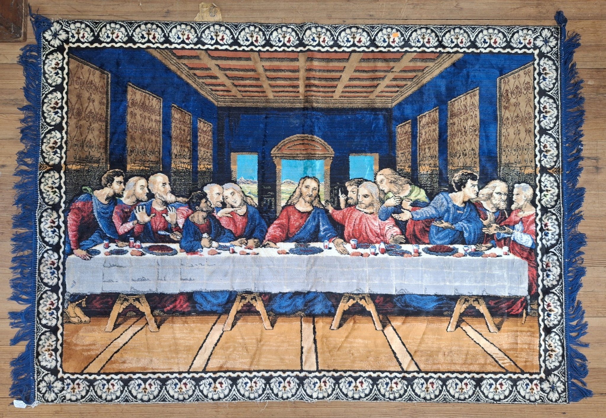 Large Vintage Last Supper Tapestry, Italy P&C 74"× 48" - Exquisite Dark Curio