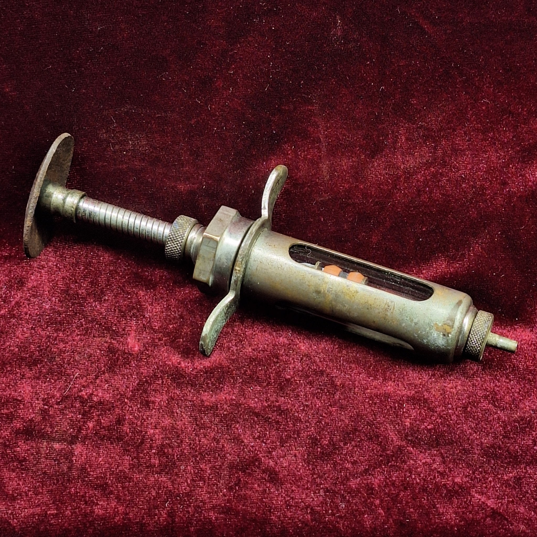 Large Vintage Metal Syringe | Mid 20th Century - Exquisite Dark Curio