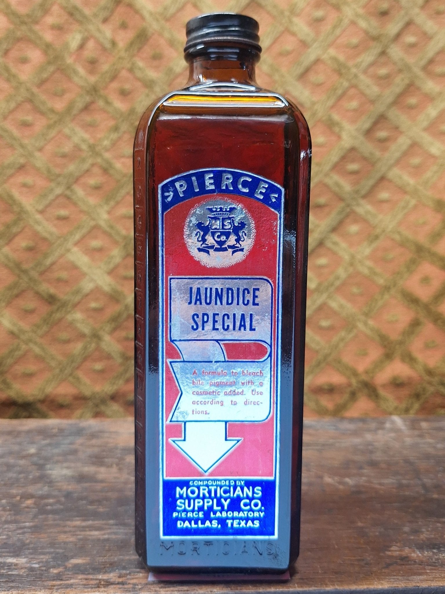Mortician Supply Company Pierce Jaundice Special Antique Embalming Bottle - Exquisite Dark Curio