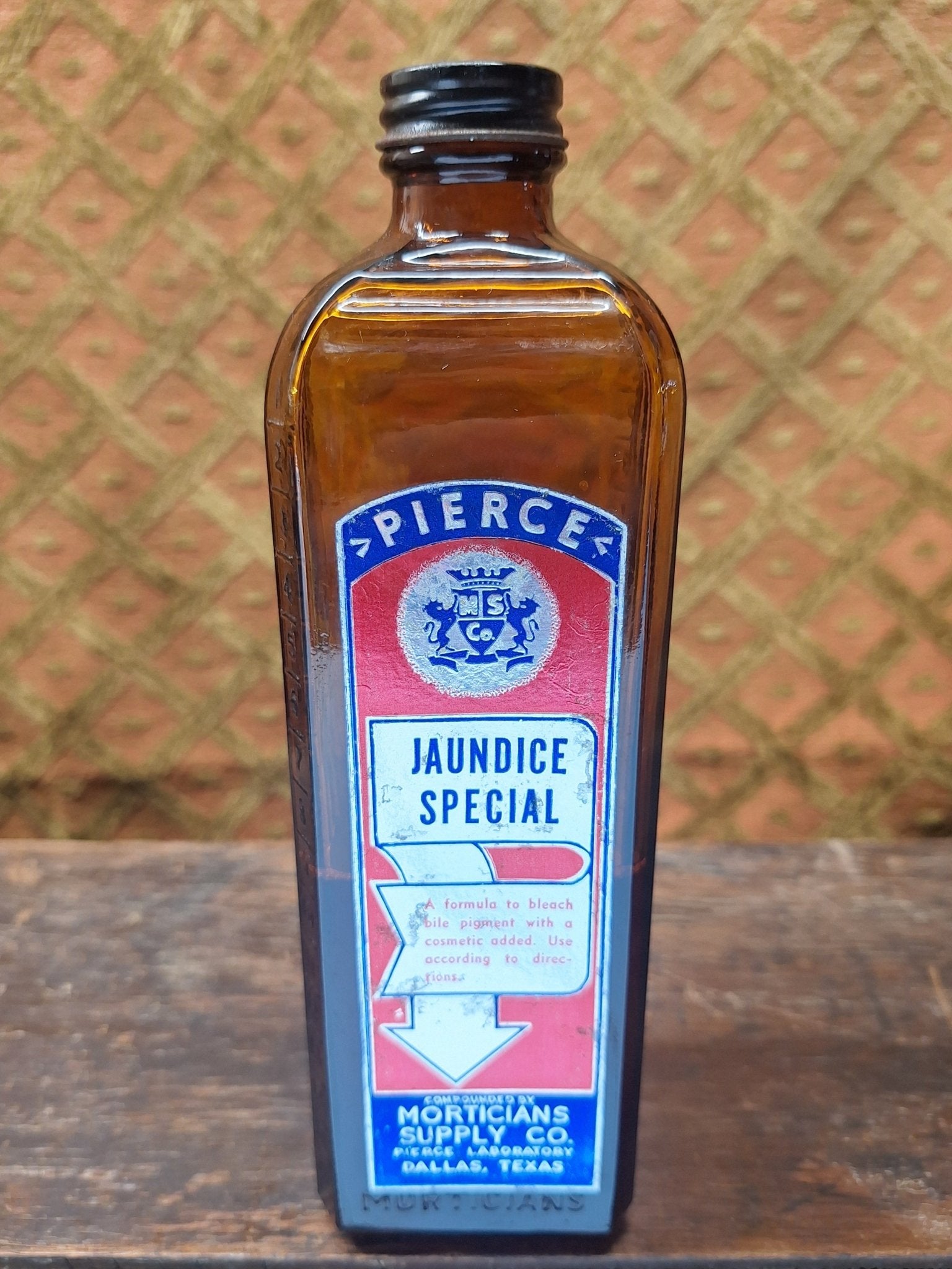 Mortician Supply Company Pierce Jaundice Special Antique Embalming Bottle - Exquisite Dark Curio