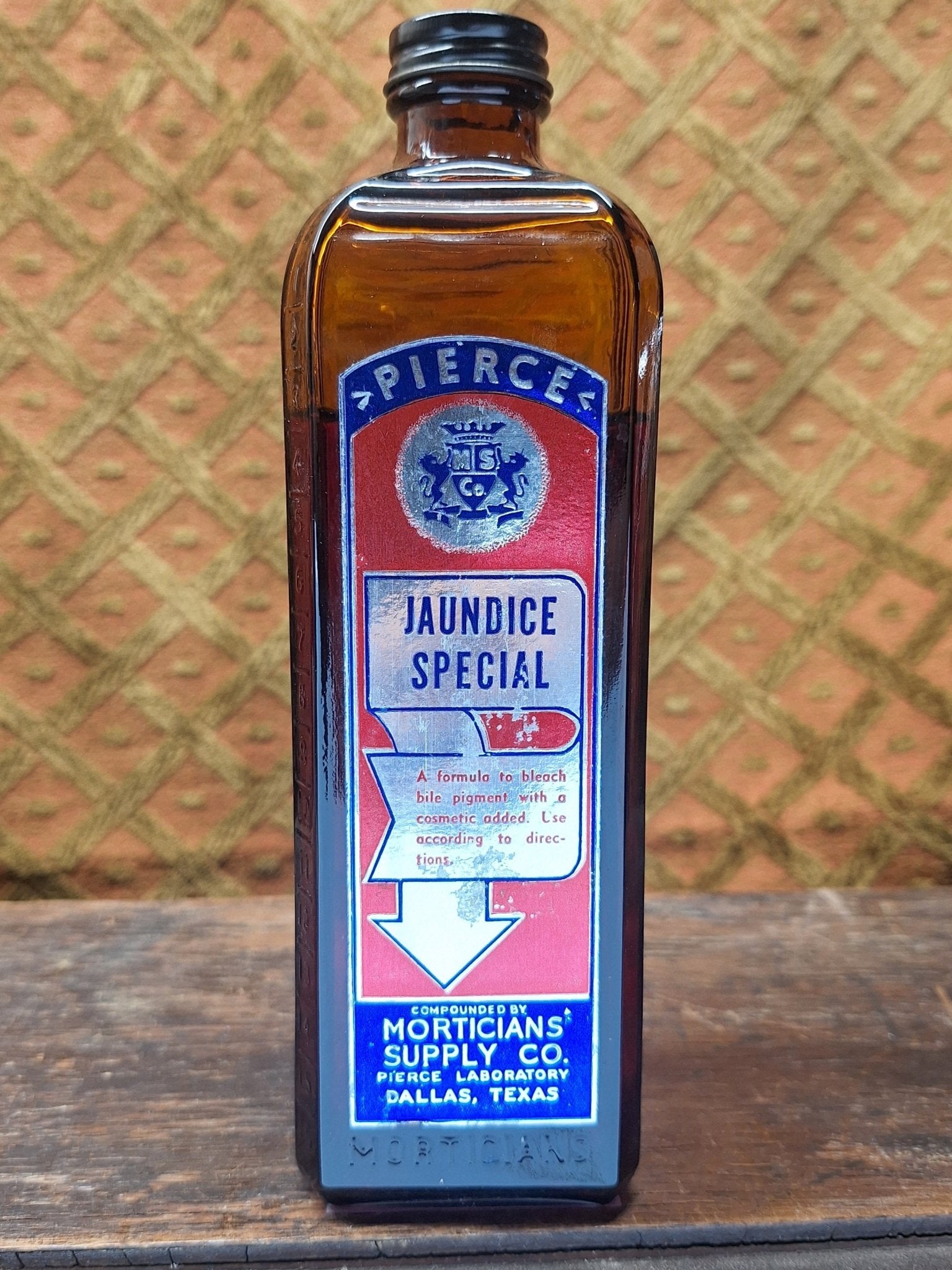 Mortician Supply Company Pierce Jaundice Special Antique Embalming Bottle - Exquisite Dark Curio