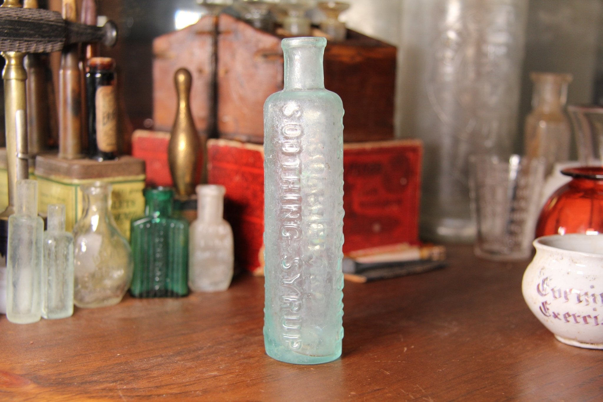 PONTIL Mrs. Winslow's Soothing Syrup Bottle - Child Teething Syrup Bottle - Antique Morphine Bottle - Exquisite Dark Curio