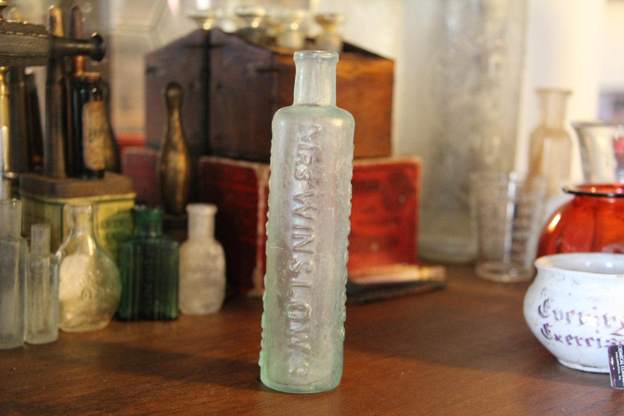 PONTIL Mrs. Winslow's Soothing Syrup Bottle - Child Teething Syrup Bottle - Antique Morphine Bottle - Exquisite Dark Curio