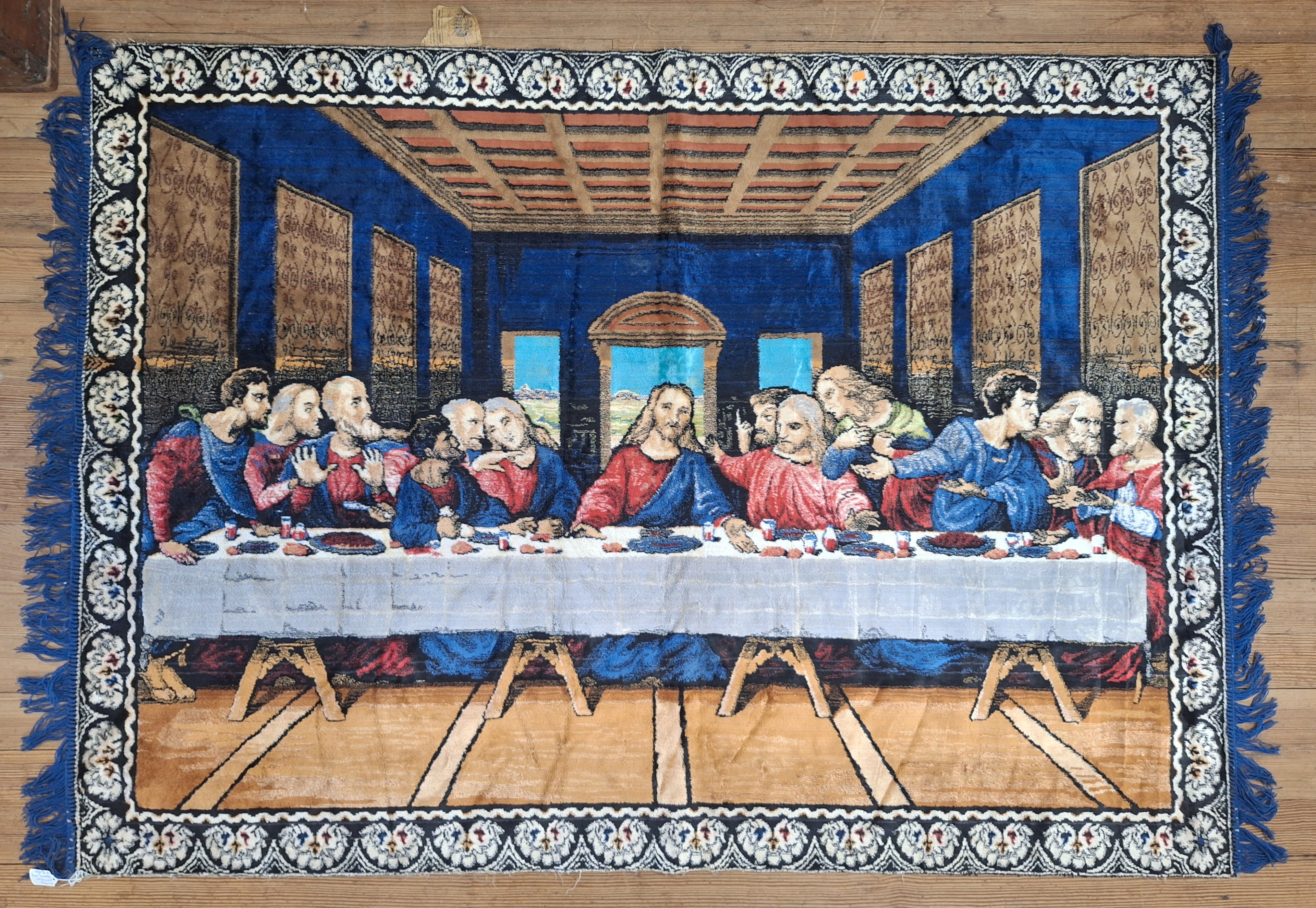 Large Vintage Last Supper Tapestry, Italy P&C 74"× 48"