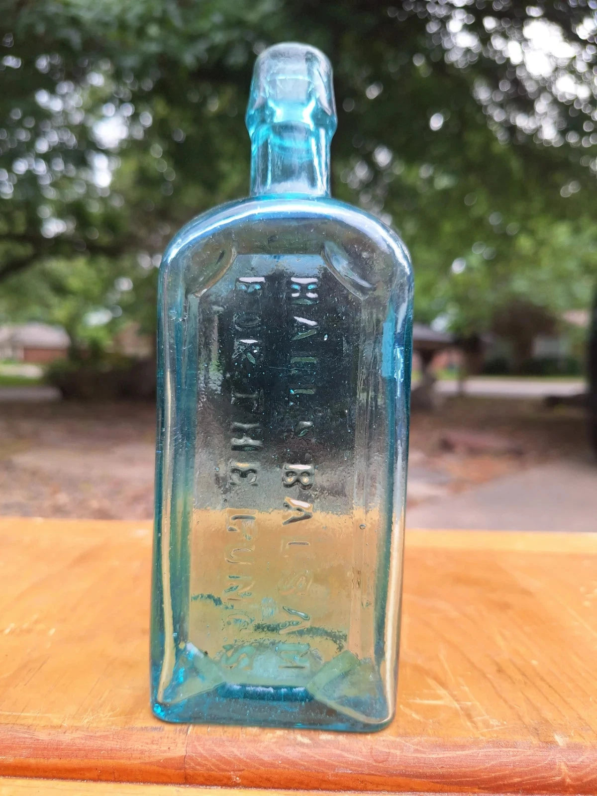 Antique c1870 Hall's Balsam For The Lungs - Aqua Glass Medicine Bottle