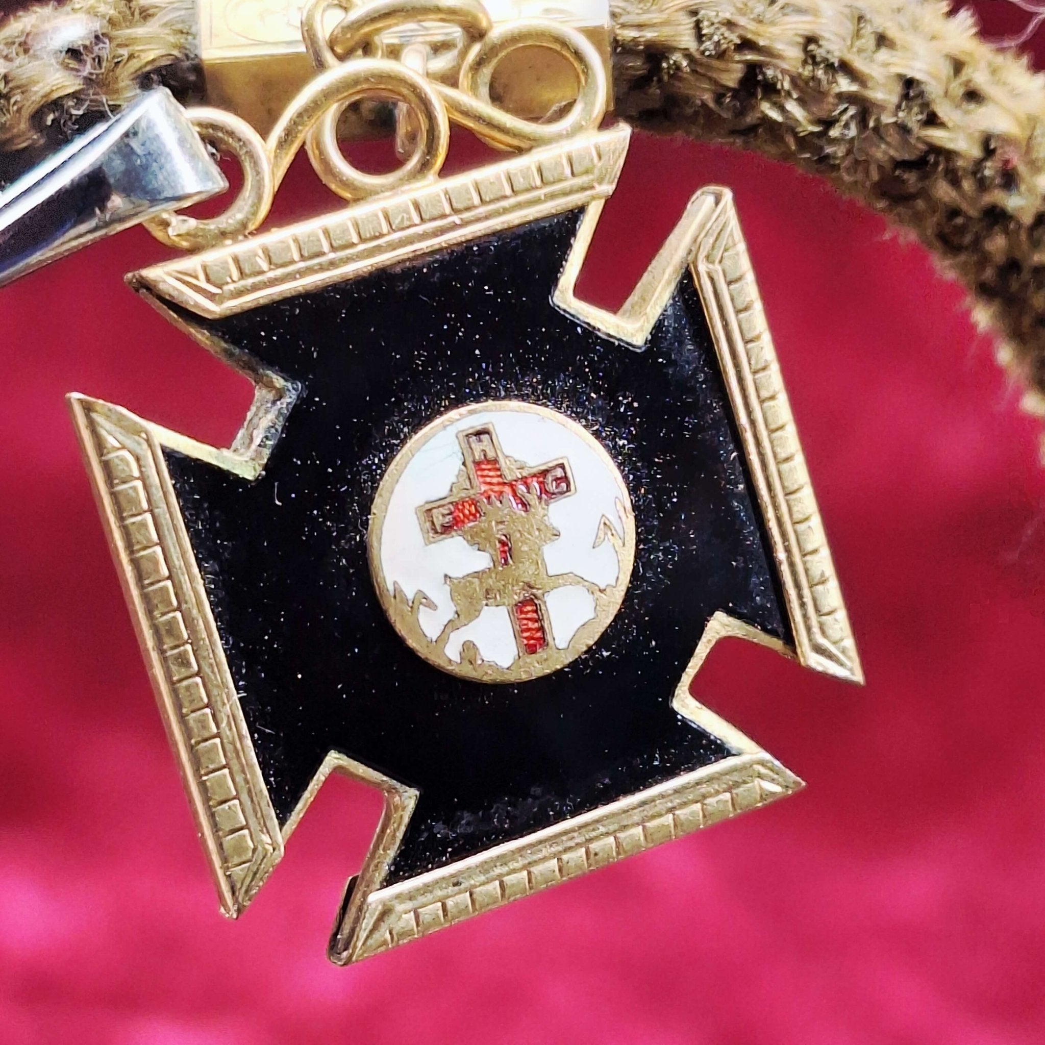 Victorian Mourning Hair Watch Fob - Catholic Order of Foresters - Exquisite Dark Curio