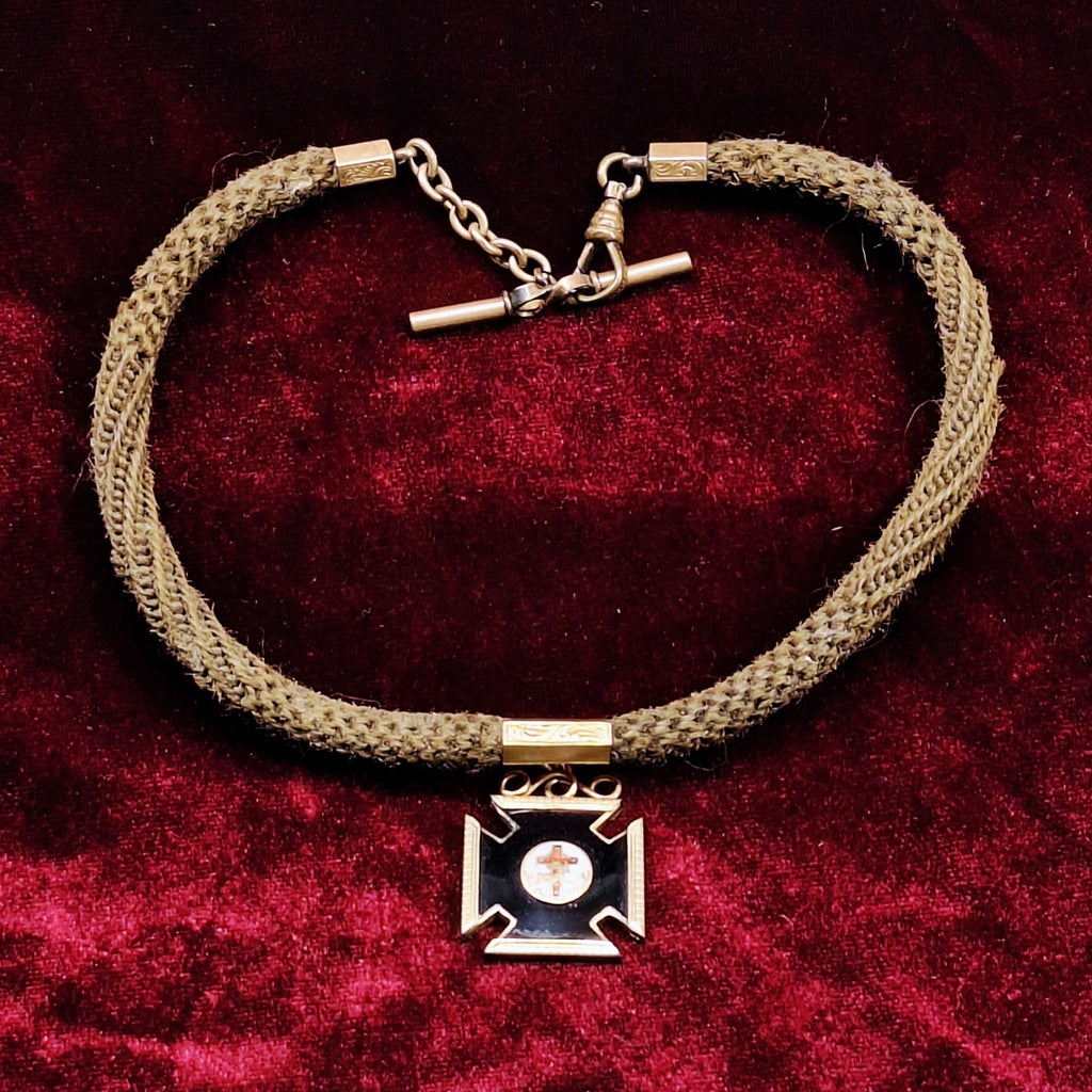 Victorian Mourning Hair Watch Fob - Catholic Order of Foresters - Exquisite Dark Curio