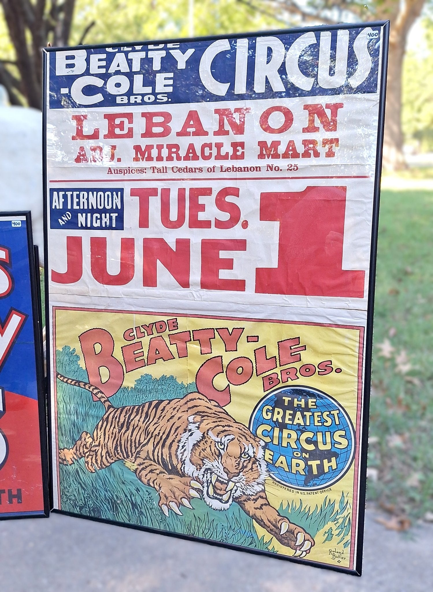 Vintage 1940's Clyde Beatty - Cole Bros. Circus Tiger Poster - Exquisite Dark Curio