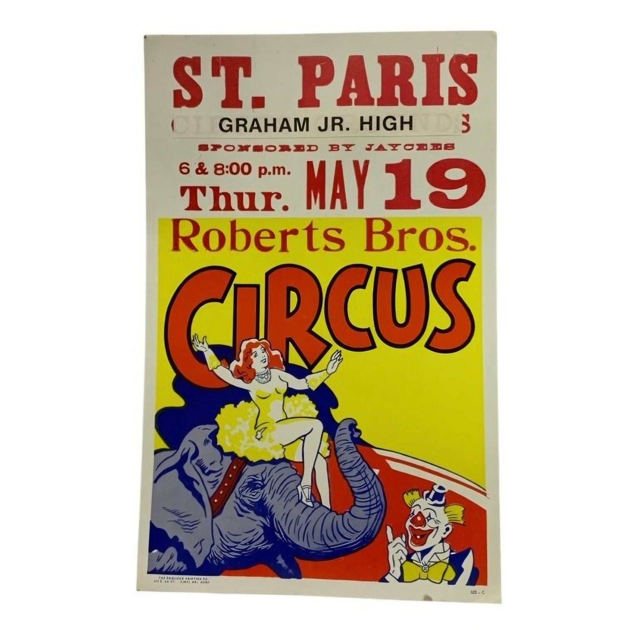 Vintage 1983 Roberts Bros. Circus Poster St. Paris Graham Jr. High 22" X 14" - Exquisite Dark Curio
