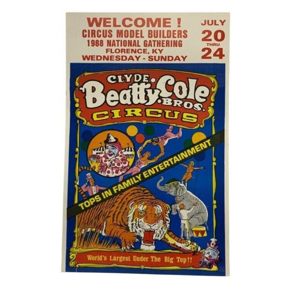 Vintage 1988 Clyde. Beatty Cole Bros Circus Poster 1988 National Gathering, Circus Model Builders - 22" X 14" - Exquisite Dark Curio