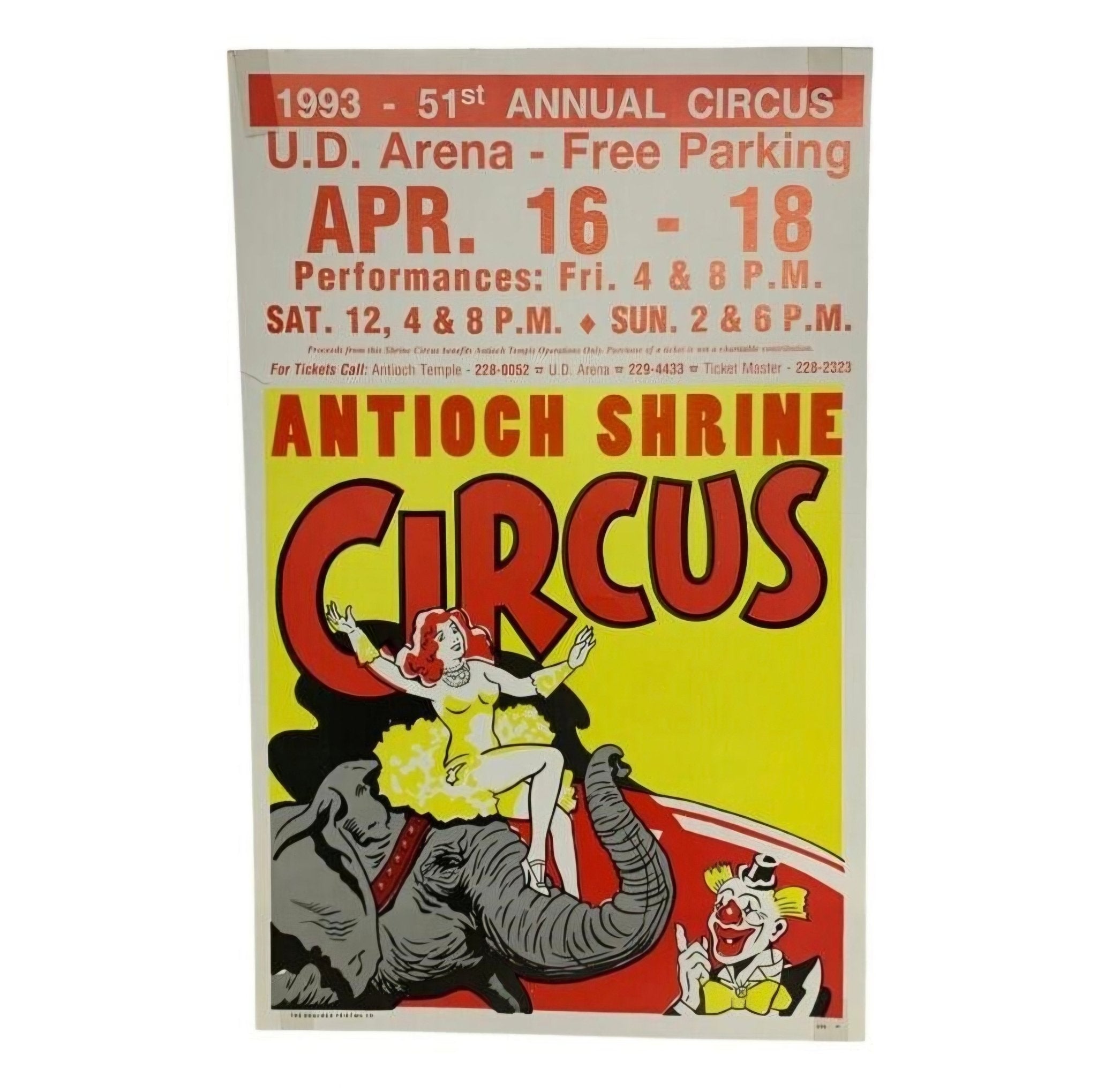Vintage 1993 51st Antioch Shrine Circus Poster - 22" X 14" - Exquisite Dark Curio