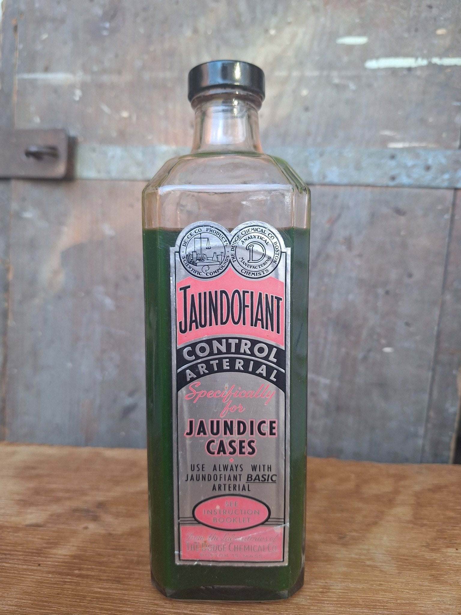 Vintage Dodge Jaundofiant Control Arterial Embalming Bottle - Green Liquid - Glows under UV 3 - Exquisite Dark Curio